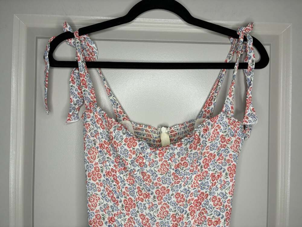 Reformation Nikita Dress in Blue & Red Floral Size 2 Midi Bow Tie Straps - Picture 4 of 10